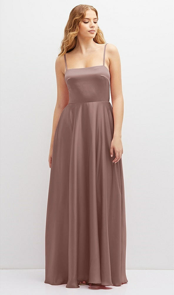 Front View - Sienna Adjustable Sash Tie Back Satin Maxi Dress with Full Skirt
