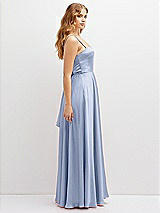Side View Thumbnail - Sky Blue Adjustable Sash Tie Back Satin Maxi Dress with Full Skirt
