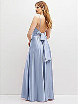 Rear View Thumbnail - Sky Blue Adjustable Sash Tie Back Satin Maxi Dress with Full Skirt