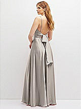 Rear View Thumbnail - Taupe Adjustable Sash Tie Back Satin Maxi Dress with Full Skirt