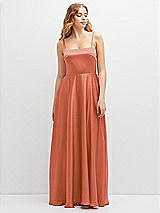 Front View Thumbnail - Terracotta Copper Adjustable Sash Tie Back Satin Maxi Dress with Full Skirt