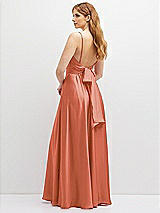 Rear View Thumbnail - Terracotta Copper Adjustable Sash Tie Back Satin Maxi Dress with Full Skirt