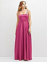 Front View Thumbnail - Tea Rose Adjustable Sash Tie Back Satin Maxi Dress with Full Skirt