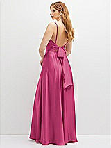 Rear View Thumbnail - Tea Rose Adjustable Sash Tie Back Satin Maxi Dress with Full Skirt
