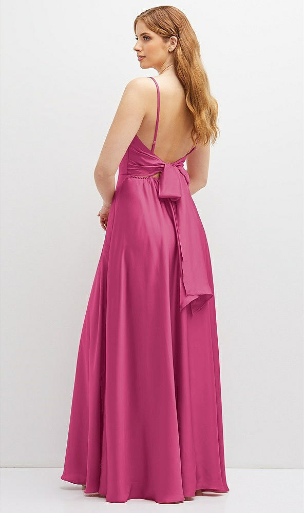 Back View - Tea Rose Adjustable Sash Tie Back Satin Maxi Dress with Full Skirt
