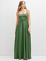 Front View Thumbnail - Vineyard Green Adjustable Sash Tie Back Satin Maxi Dress with Full Skirt