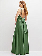 Rear View Thumbnail - Vineyard Green Adjustable Sash Tie Back Satin Maxi Dress with Full Skirt