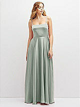 Front View Thumbnail - Willow Green Adjustable Sash Tie Back Satin Maxi Dress with Full Skirt