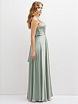 Side View Thumbnail - Willow Green Adjustable Sash Tie Back Satin Maxi Dress with Full Skirt