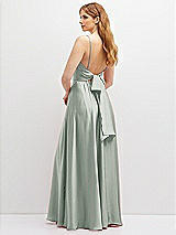 Rear View Thumbnail - Willow Green Adjustable Sash Tie Back Satin Maxi Dress with Full Skirt
