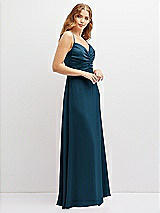 Alt View 2 Thumbnail - Atlantic Blue Vertical Ruched Bodice Satin Maxi Dress with Full Skirt