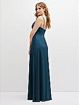 Alt View 3 Thumbnail - Atlantic Blue Vertical Ruched Bodice Satin Maxi Dress with Full Skirt