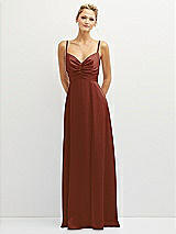 Front View Thumbnail - Auburn Moon Vertical Ruched Bodice Satin Maxi Dress with Full Skirt