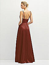 Rear View Thumbnail - Auburn Moon Vertical Ruched Bodice Satin Maxi Dress with Full Skirt