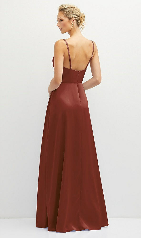 Back View - Auburn Moon Vertical Ruched Bodice Satin Maxi Dress with Full Skirt