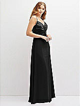Alt View 2 Thumbnail - Black Vertical Ruched Bodice Satin Maxi Dress with Full Skirt