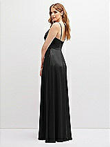 Alt View 3 Thumbnail - Black Vertical Ruched Bodice Satin Maxi Dress with Full Skirt