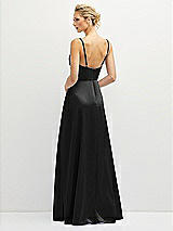 Rear View Thumbnail - Black Vertical Ruched Bodice Satin Maxi Dress with Full Skirt