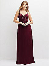 Alt View 1 Thumbnail - Cabernet Vertical Ruched Bodice Satin Maxi Dress with Full Skirt