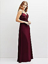 Alt View 2 Thumbnail - Cabernet Vertical Ruched Bodice Satin Maxi Dress with Full Skirt