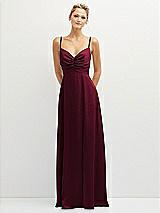 Front View Thumbnail - Cabernet Vertical Ruched Bodice Satin Maxi Dress with Full Skirt