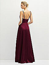 Rear View Thumbnail - Cabernet Vertical Ruched Bodice Satin Maxi Dress with Full Skirt