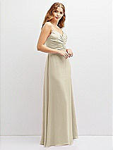Alt View 2 Thumbnail - Champagne Vertical Ruched Bodice Satin Maxi Dress with Full Skirt