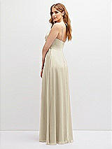Alt View 3 Thumbnail - Champagne Vertical Ruched Bodice Satin Maxi Dress with Full Skirt