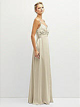 Side View Thumbnail - Champagne Vertical Ruched Bodice Satin Maxi Dress with Full Skirt