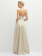 Rear View Thumbnail - Champagne Vertical Ruched Bodice Satin Maxi Dress with Full Skirt