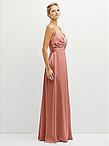Side View Thumbnail - Desert Rose Vertical Ruched Bodice Satin Maxi Dress with Full Skirt
