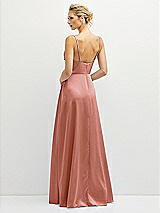 Rear View Thumbnail - Desert Rose Vertical Ruched Bodice Satin Maxi Dress with Full Skirt