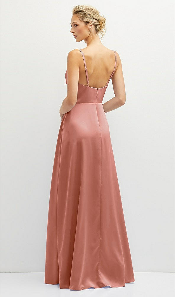 Back View - Desert Rose Vertical Ruched Bodice Satin Maxi Dress with Full Skirt