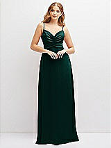 Alt View 1 Thumbnail - Evergreen Vertical Ruched Bodice Satin Maxi Dress with Full Skirt
