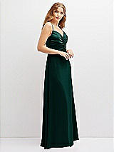 Alt View 2 Thumbnail - Evergreen Vertical Ruched Bodice Satin Maxi Dress with Full Skirt