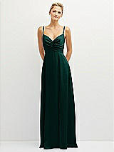 Front View Thumbnail - Evergreen Vertical Ruched Bodice Satin Maxi Dress with Full Skirt