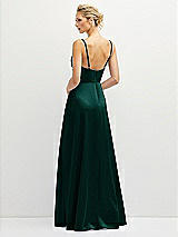 Rear View Thumbnail - Evergreen Vertical Ruched Bodice Satin Maxi Dress with Full Skirt