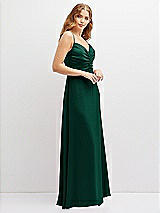 Alt View 2 Thumbnail - Hunter Green Vertical Ruched Bodice Satin Maxi Dress with Full Skirt