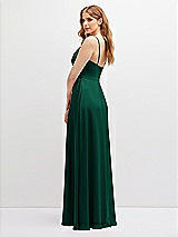 Alt View 3 Thumbnail - Hunter Green Vertical Ruched Bodice Satin Maxi Dress with Full Skirt