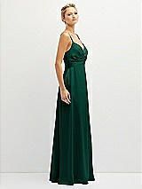 Side View Thumbnail - Hunter Green Vertical Ruched Bodice Satin Maxi Dress with Full Skirt