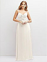 Alt View 1 Thumbnail - Ivory Vertical Ruched Bodice Satin Maxi Dress with Full Skirt