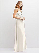 Alt View 2 Thumbnail - Ivory Vertical Ruched Bodice Satin Maxi Dress with Full Skirt