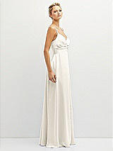 Side View Thumbnail - Ivory Vertical Ruched Bodice Satin Maxi Dress with Full Skirt