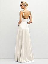 Rear View Thumbnail - Ivory Vertical Ruched Bodice Satin Maxi Dress with Full Skirt
