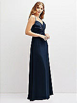 Alt View 2 Thumbnail - Midnight Navy Vertical Ruched Bodice Satin Maxi Dress with Full Skirt