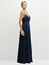 Side View Thumbnail - Midnight Navy Vertical Ruched Bodice Satin Maxi Dress with Full Skirt