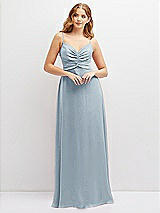 Alt View 1 Thumbnail - Mist Vertical Ruched Bodice Satin Maxi Dress with Full Skirt