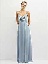 Front View Thumbnail - Mist Vertical Ruched Bodice Satin Maxi Dress with Full Skirt