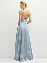 Rear View Thumbnail - Mist Vertical Ruched Bodice Satin Maxi Dress with Full Skirt