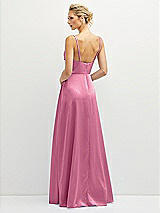 Rear View Thumbnail - Orchid Pink Vertical Ruched Bodice Satin Maxi Dress with Full Skirt